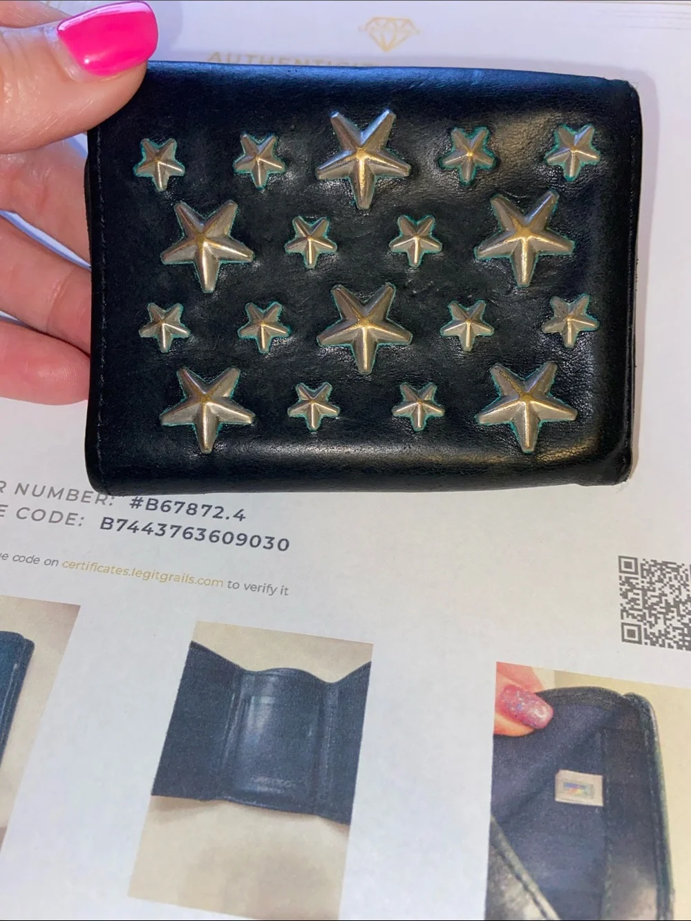 Jimmy Choo Black Leather Star-Embellished Small Wallet - Picture 5 of 7